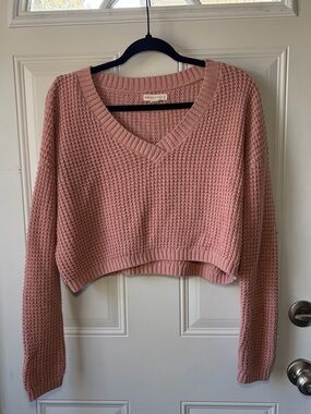 Aeropostale Waffle Knit V-Neck Cropped Sweater